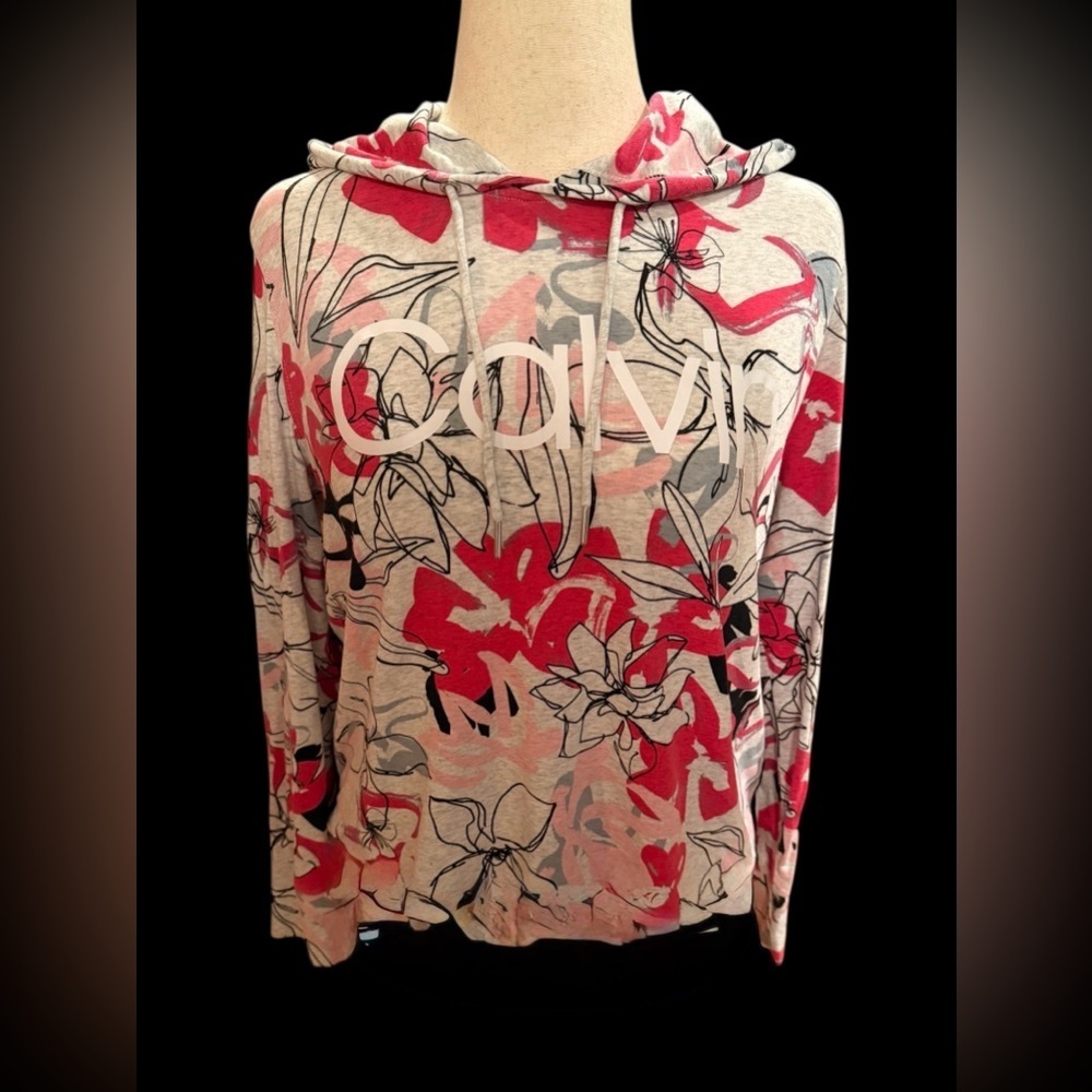 Calvin Klein Performance Floral Hoodie Women’s Large W Logo Athleisure Pullover - Picture 4 of 15